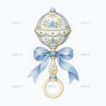 Vintage Blue Baby Rattle watercolor clipart on a transparent background