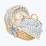 Sleeping Bunny Bassinet watercolor clipart on a transparent background