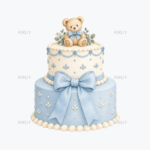 Blue Baby Shower Cake watercolor clipart on a transparent background