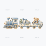 Heirloom Nursery Train watercolor clipart on a transparent background