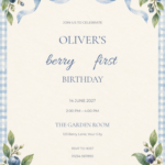 Blueberry Bow watercolor birthday invitation with soft berry artwork and editable sample text.