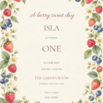 Mixed Berry Wreath watercolor birthday invitation with soft berry artwork and editable sample text.