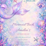 Moonlit Mermaid Bash pastel mermaid birthday invitation with editable sample text.