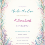 Opal Tail Under the Sea pastel mermaid birthday invitation with editable sample text.