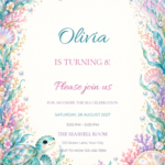 Enchanted Ocean Friends pastel mermaid birthday invitation with editable sample text.