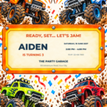 Turbo Birthday Jam birthday invitation with editable sample text.