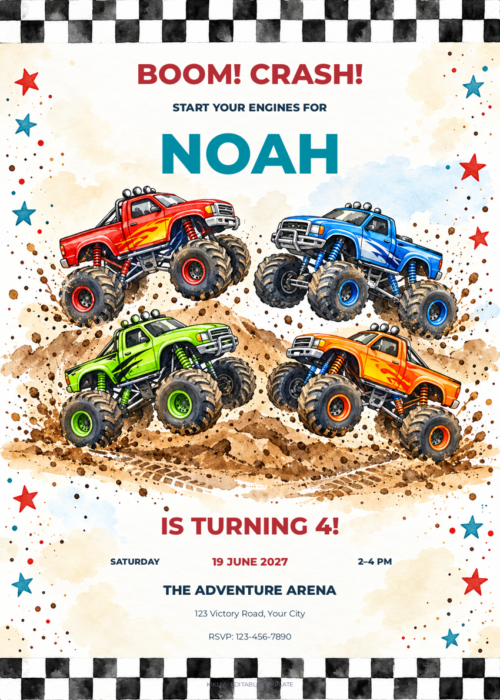 Rally Crew Birthday birthday invitation with editable sample text.