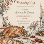 Rustic Bistro Feast autumn Thanksgiving invitation with editable event details.