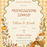 Golden Gingham autumn Thanksgiving invitation with editable event details.