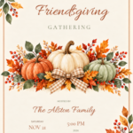Pumpkin Trio autumn Thanksgiving invitation with editable event details.