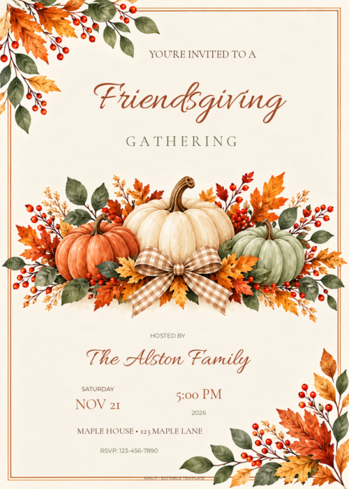 Pumpkin trio Friendsgiving invitation