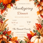 Satin Harvest autumn Thanksgiving invitation with editable event details.