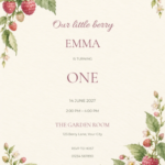 Raspberry Garden watercolor birthday invitation with soft berry artwork and editable sample text.