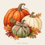 Pumpkin Trio watercolor Thanksgiving illustration with transparent background
