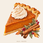 Pumpkin Pie watercolor Thanksgiving illustration with transparent background