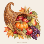 Harvest Cornucopia watercolor Thanksgiving illustration with transparent background