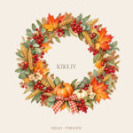 Autumn Wreath watercolor Thanksgiving illustration with transparent background