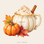 Pumpkin Spice Mug watercolor Thanksgiving illustration with transparent background