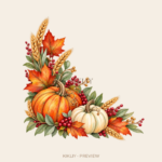 Harvest Corner watercolor Thanksgiving illustration with transparent background