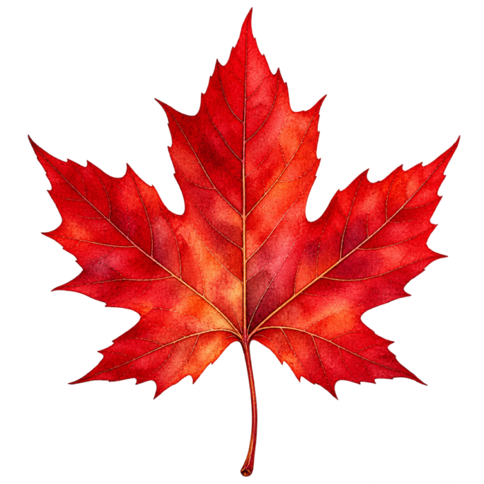 Crimson Maple Leaf watercolor autumn clipart with transparent background