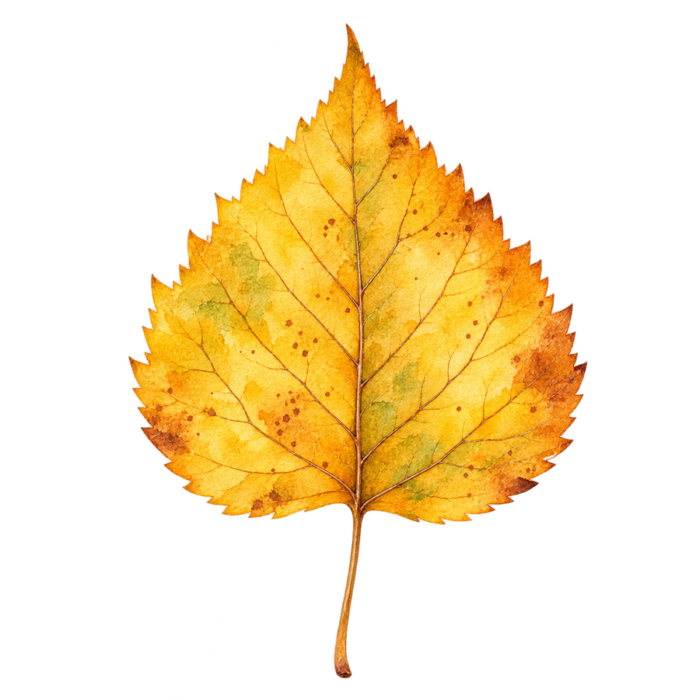 Amber Birch Leaf watercolor autumn clipart with transparent background