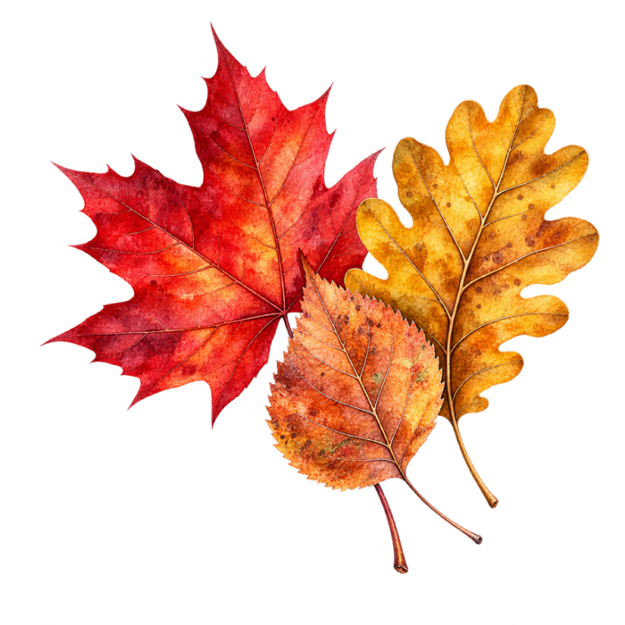 Autumn Three Leaf Cluster watercolor autumn clipart with transparent background