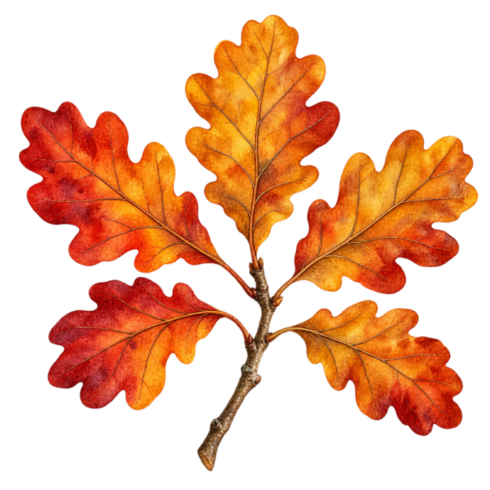 Autumn Oak Sprig watercolor autumn clipart with transparent background