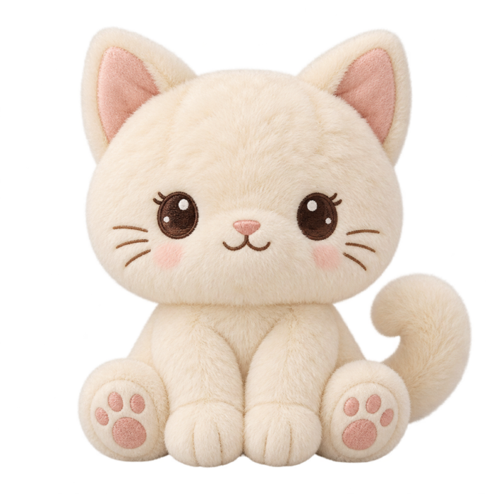 Cream Kitten Plush cute fluffy plush clipart with transparent background
