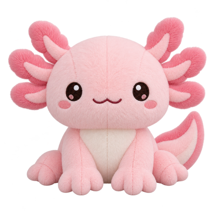 Pink Axolotl Plush cute fluffy plush clipart with transparent background