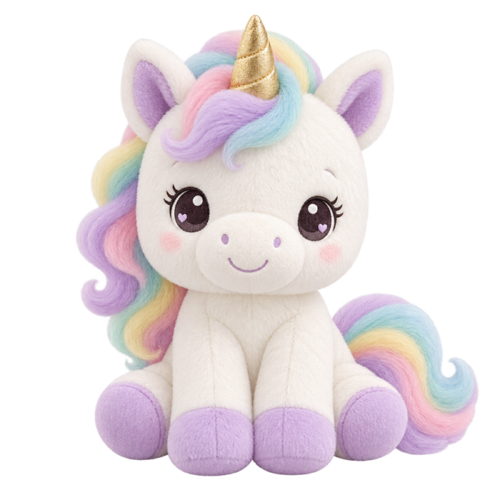 Lavender Unicorn Plush cute fluffy plush clipart with transparent background