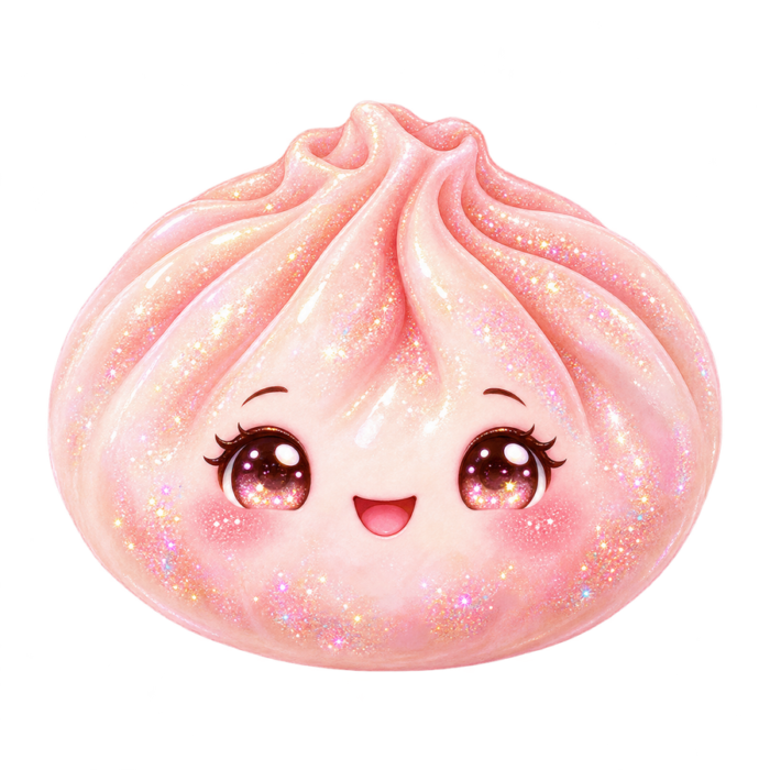 Blush Pink Round Dumpling kawaii glitter clipart with transparent background