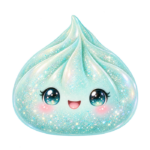 Aqua Teardrop Dumpling kawaii glitter clipart with transparent background
