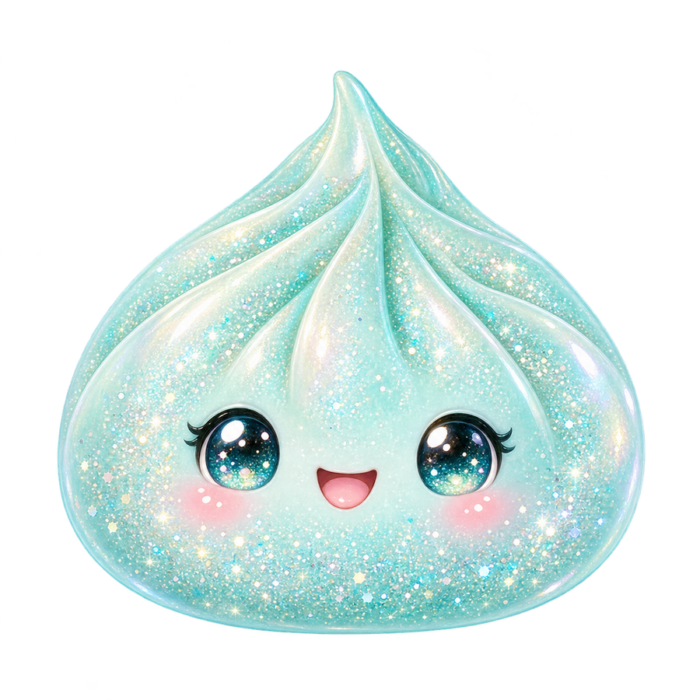 Aqua Teardrop Dumpling kawaii glitter clipart with transparent background