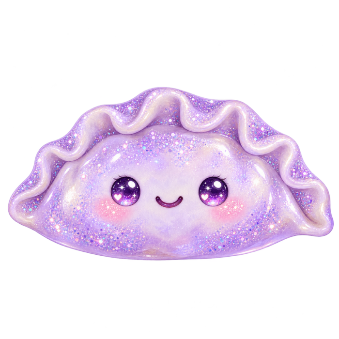 Lavender Crescent Dumpling kawaii glitter clipart with transparent background