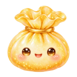 Golden Pouch Dumpling kawaii glitter clipart with transparent background
