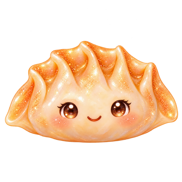 Peach Folded Dumpling kawaii glitter clipart with transparent background