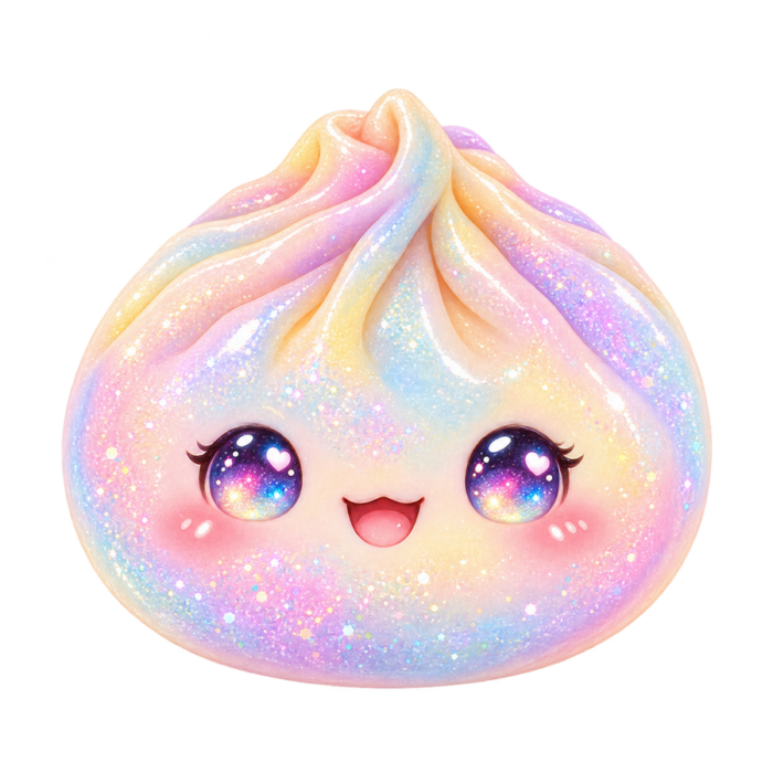 Rainbow Glitter Dumpling kawaii glitter clipart with transparent background