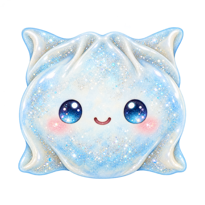 Blue Pillow Dumpling kawaii glitter clipart with transparent background