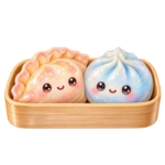 Peach and Blue Dumplings in Box kawaii glitter clipart with transparent background