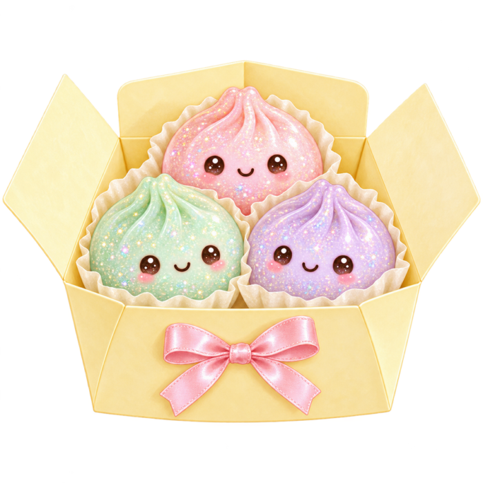 Dumpling Party Gift Box kawaii glitter clipart with transparent background