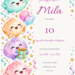 Confetti Dumpling Parade birthday invitation with editable sample text.