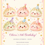 Pastel Dumpling Party birthday invitation with editable sample text.