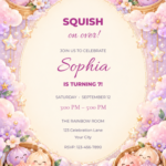 Rainbow Cloud Dumplings birthday invitation with editable sample text.