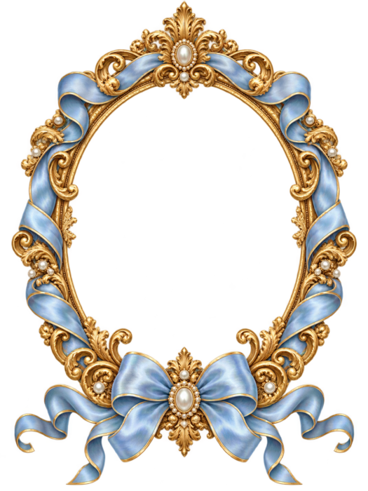Blue Satin Ribbon Oval Frame with transparent centre