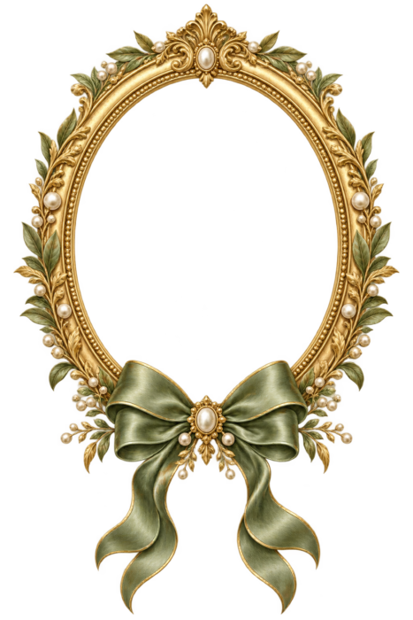 Sage Green Ribbon Gold Frame with transparent centre