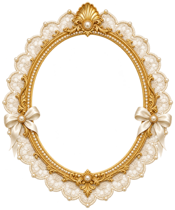 Ivory Lace Gold Oval Frame with transparent centre