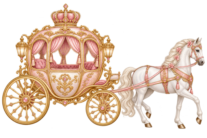 Pink Princess Horse Carriage PNG with Pink and Gold detailing