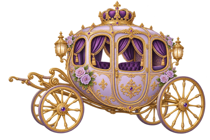 Lavender Quinceañera Carriage PNG with Lavender and Gold detailing