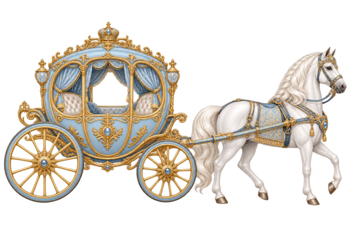 Blue Royal Horse Carriage PNG with Blue and Gold detailing