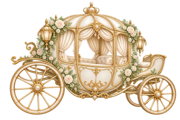 Champagne Wedding Rose Carriage PNG with Ivory and Gold detailing